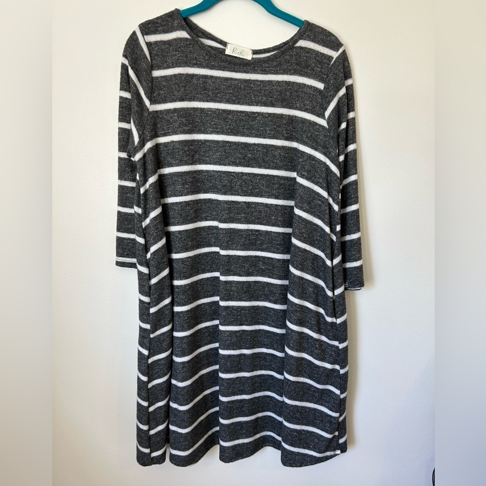 Gray and White Striped Dress Riah Womens large
